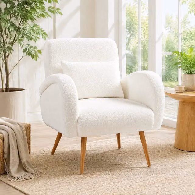 Poltrona 77x77x83 cm avorio con cuscino lombare, struttura in metallo, tessuto