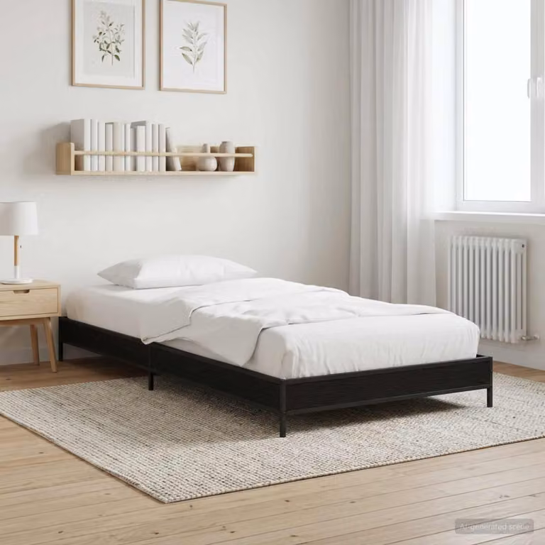 Struttura del letto moderna vidaXL in rovere e nero con doghe in legno L: 200 cm, P: 80 cm, H: 83 cm