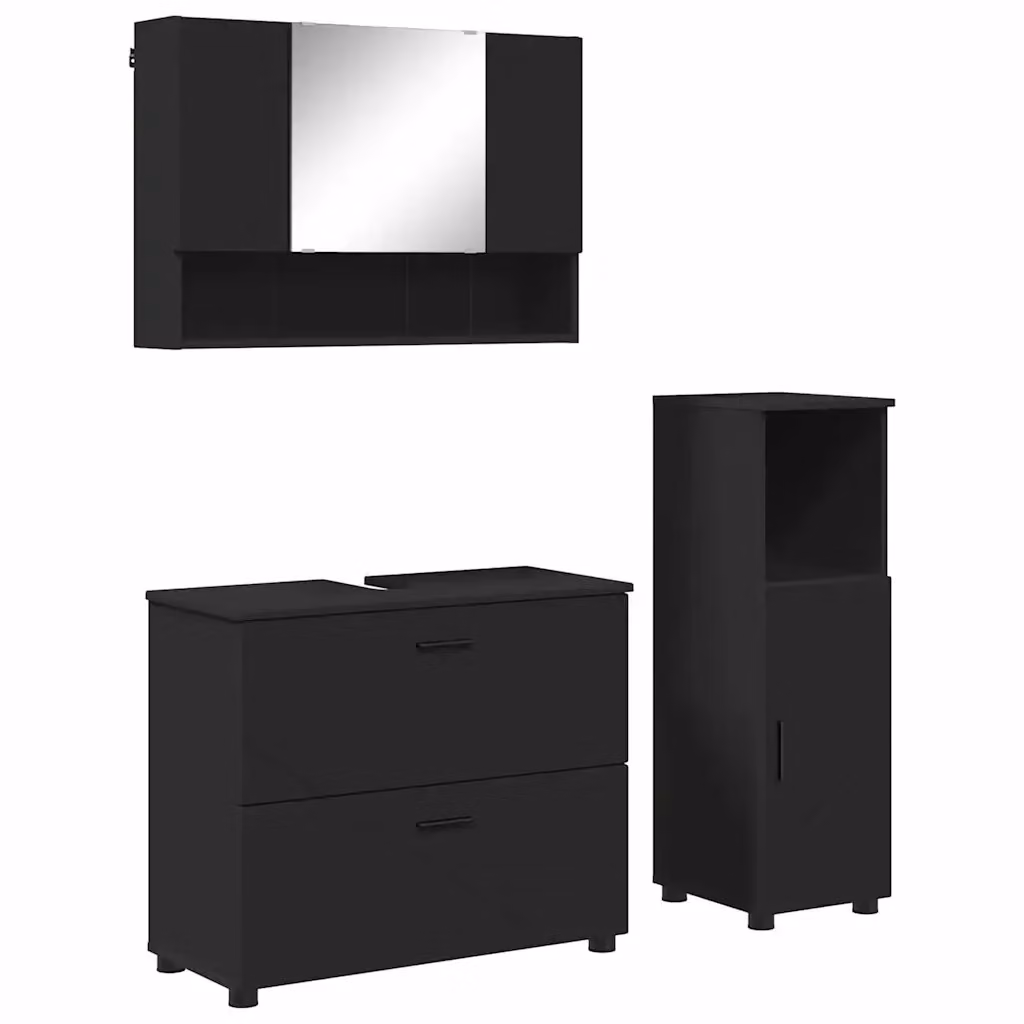 Set di mobili per il bagno moderno vidaXL in nero opaco composto da mobile lavabo, armadietto con specchio e colonna, L/P/H: 76,5 x 35 x 64 cm – 2