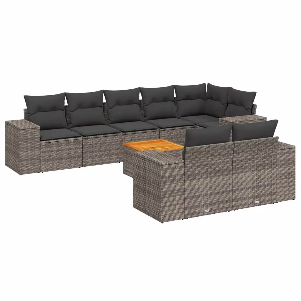vidaXL Set Divano da Giardino a L 9 pz in Polyrattan Grigio con Cuscini e Tavolino – 2