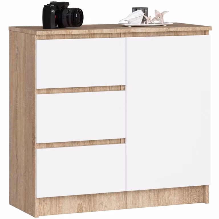Comò K80 JERRY in rovere sonoma e bianco con spazio di archiviazione e design moderno