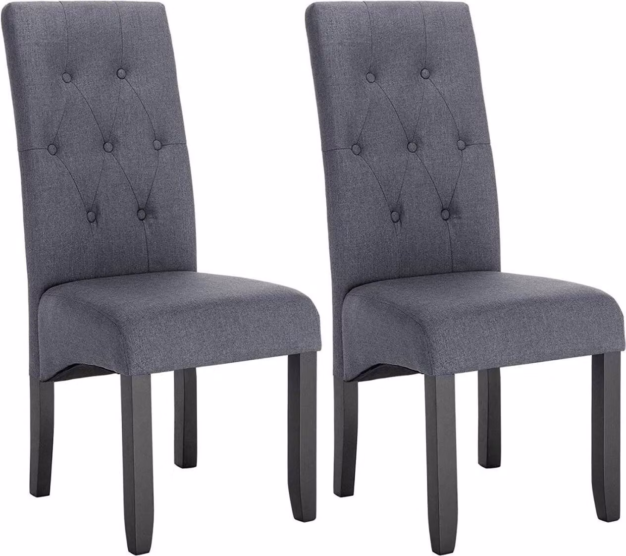 WOLTU Set da 2 sedie da pranzo: sedia imbottita con schienale alto, gambe in legno massello, seduta imbottita in lino, grigio scuro