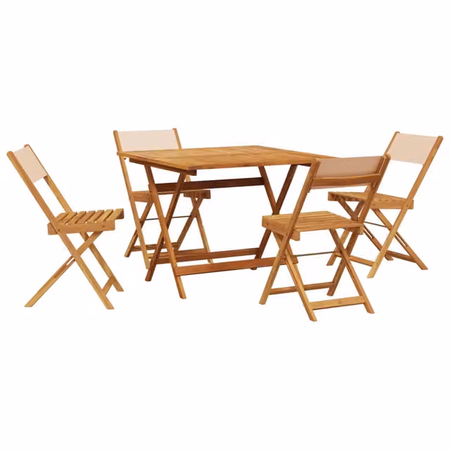Set Pranzo da Giardino 5 pz | Set Salotto da Giardino Beige in Tessuto e Legno Massello