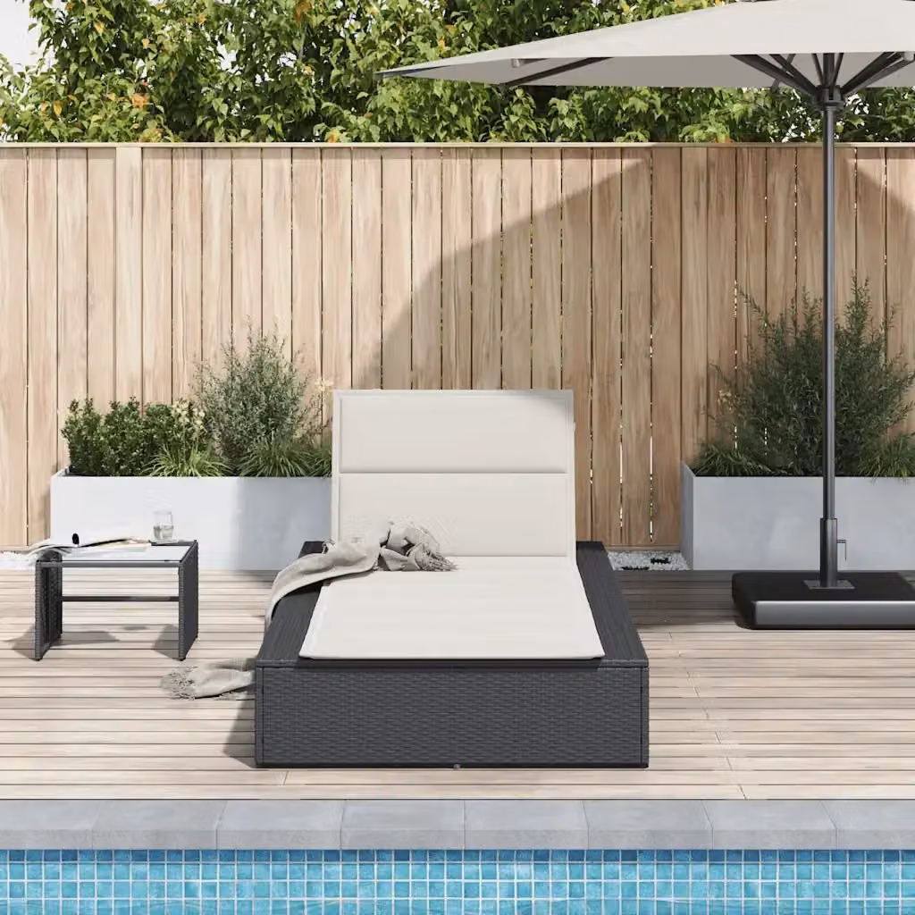 Lettino prendisole con cuscino galleggiante vidaXL in polyrattan nero e bianco con poggiatesta regolabile e struttura in acciaio verniciato a polvere – 2