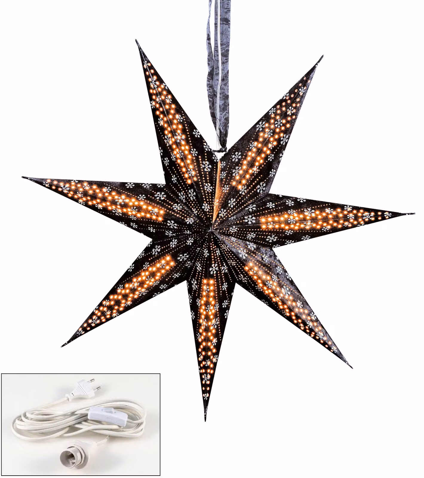 Stella illuminata nera a 7 punte stella di carta velluto decorazione stella di Natale lampada stella