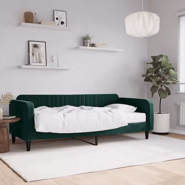 Divano Letto con Materasso Verde Scuro 90x200 cm in Velluto 3197041