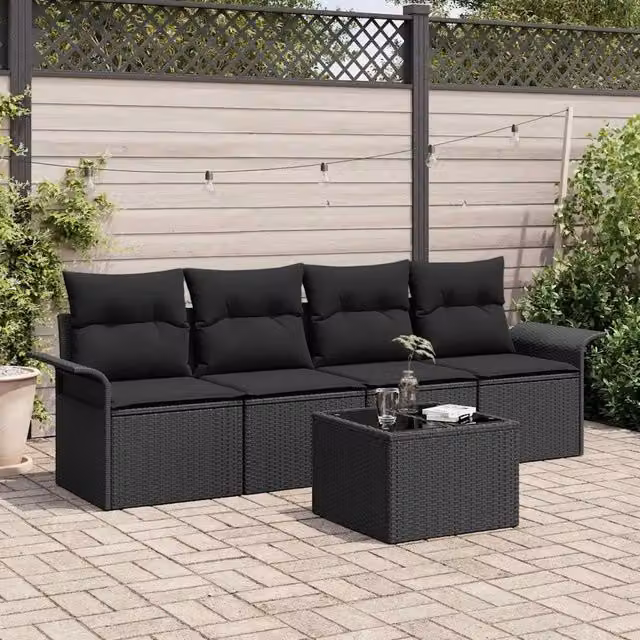 Set di divani 5 pz Nero polyrattan 3345233