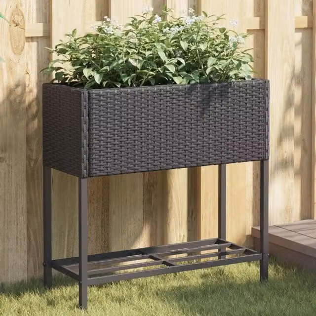 Set di 2 fioriere da giardino con ripiani vidaXL in polyrattan e metallo nere L/P/H: 28 x 70 x 70 cm