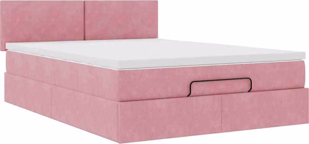 Struttura Letto Pouf con Materasso Rosa 140x190 cm in Velluto