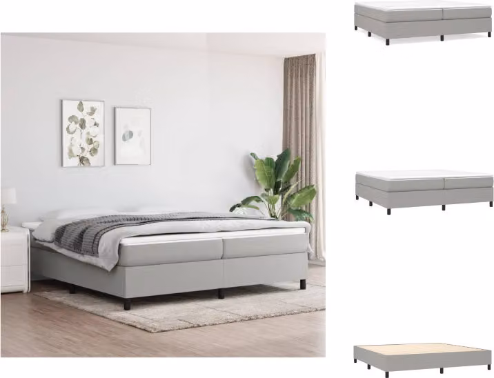 vidaXL Letto a molle con materasso grigio chiaro 200x200 cm in tessuto - Letti & strutture letto