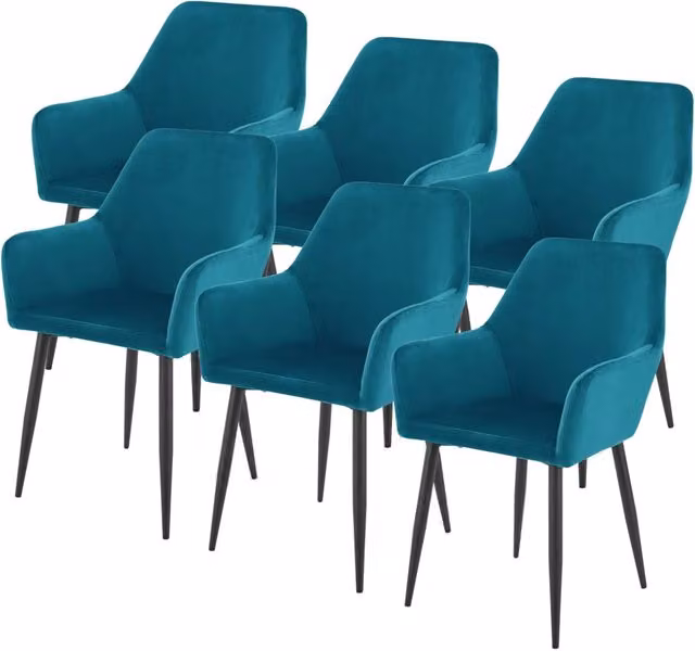 Set di 6 sedie da pranzo in velluto blu turchese stile scandinavo H 86 x L 57 x P 56 cm