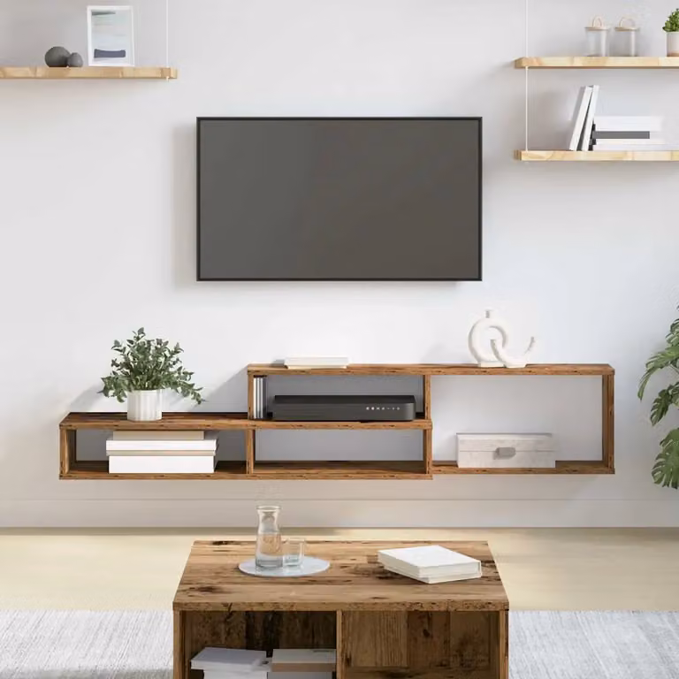 Supporto TV da parete moderno vidaXL in legno ingegnerizzato marrone L: 150 cm, P: 25 cm, H: 28,5 cm