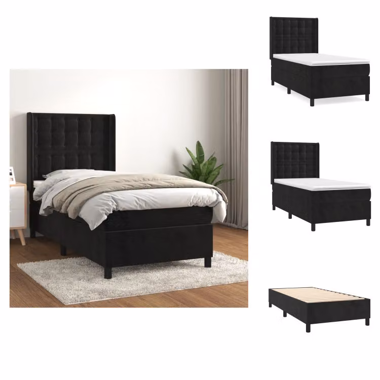 vidaXL Letto a molle con materasso nero 80x200 cm in velluto - Letti e strutture letto