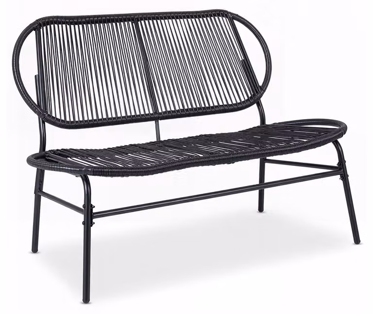 KOMFOTTEU, panca da giardino in rattan PE, modello a 2 posti, resistente fino a 300 kg, colore nero