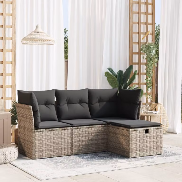Set Divani da Giardino vidaXL 4 pz in Polyrattan Grigio con Cuscini e Struttura in Metallo