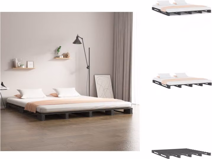 vidaXL Letto pallet grigio 150x200 cm in legno massiccio - Letti e strutture letto