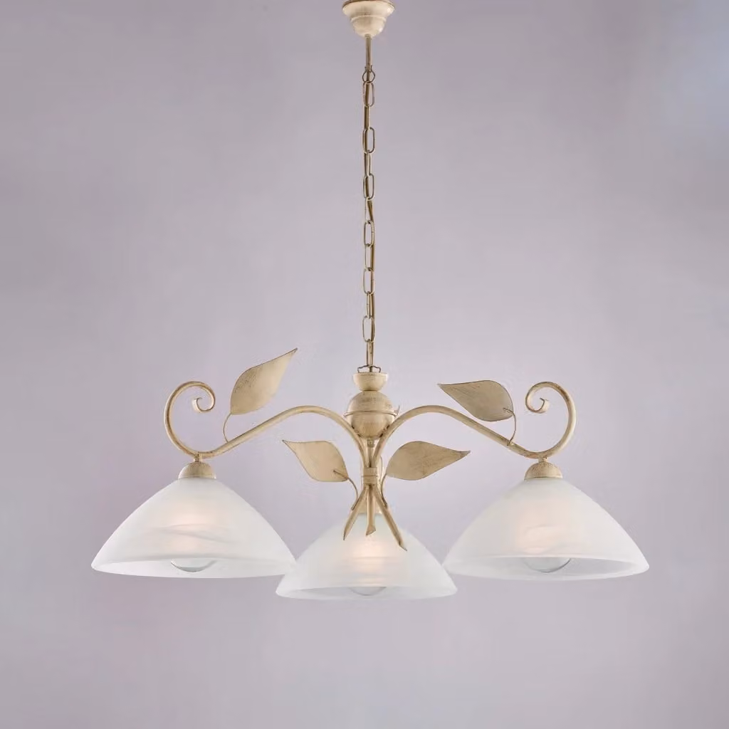 Lampadario Classico Esse Belight a 3 Luci in Metallo e Vetro Bianco e Oro con Altezza Regolabile – 2