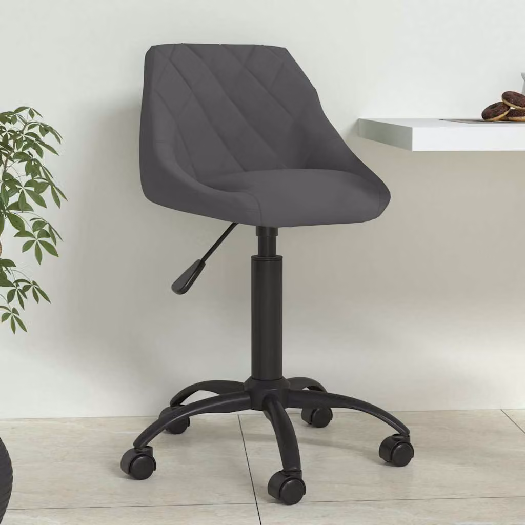 Sedia da Pranzo Moderna vidaXL in Velluto Grigio con Base in Metallo e Ruote, Girevole a 360 Gradi