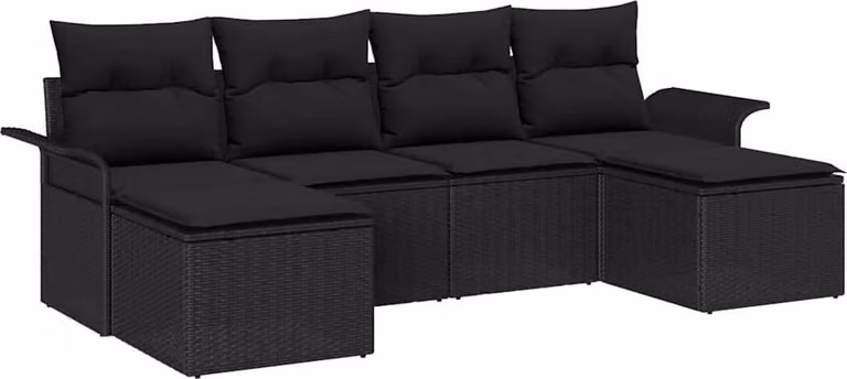 Set Divano da Giardino con cuscino 6 pcs Nero polyrattan