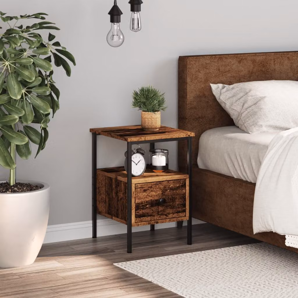 Comodino in stile classico vidaXL in legno e metallo, colore marrone, L 34 cm x P 36 cm x H 50 cm