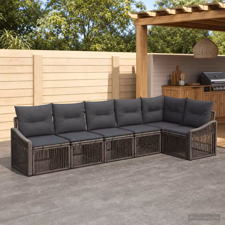 Set Divano da Giardino vidaXL 6 pz Grigio con Cuscini e Struttura in Metallo a Forma di L