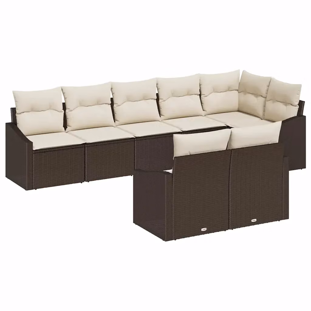 Set Divano da Giardino vidaXL 8 pz a Forma a L con Cuscini Marrone e Bianco – 2