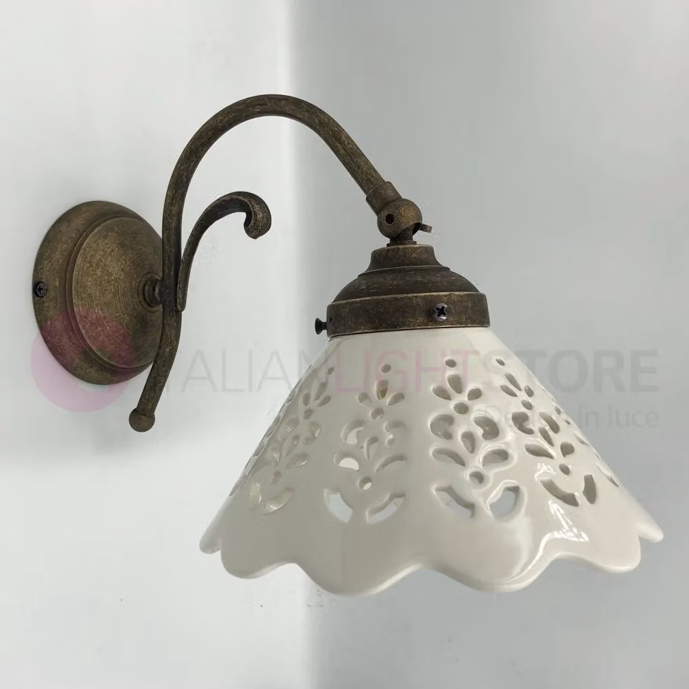 Lampada da Parete Volterra Ceramiche Borso in Ottone e Ceramica Bianca Multicolore con Riflesso Specchio e Luce Orientabile verso il Basso – 2