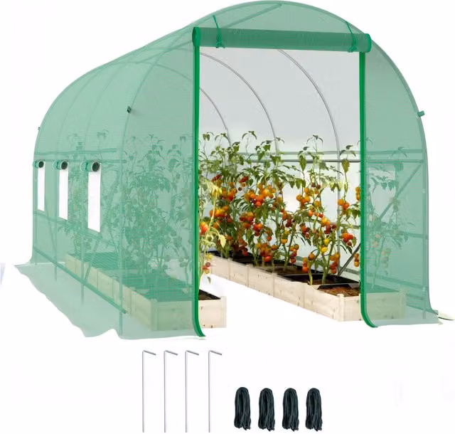Serra da giardino a tunnel Minimal verde con 6 finestre in rete e porta a zip, anti-UV, L/P/H: 4 x 2 x 2 m