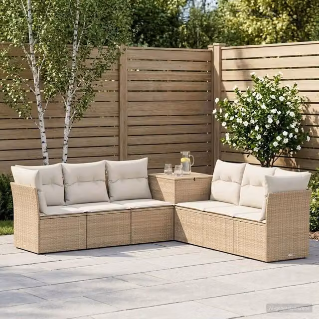 Set di divani 7 pz Beige e Bianco Crema 234 x 234 x 85 cm 3448768