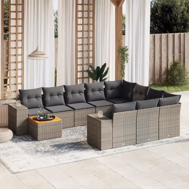 Set Divani da Giardino 11 pz con Cuscini in Polyrattan Grigio 3225633