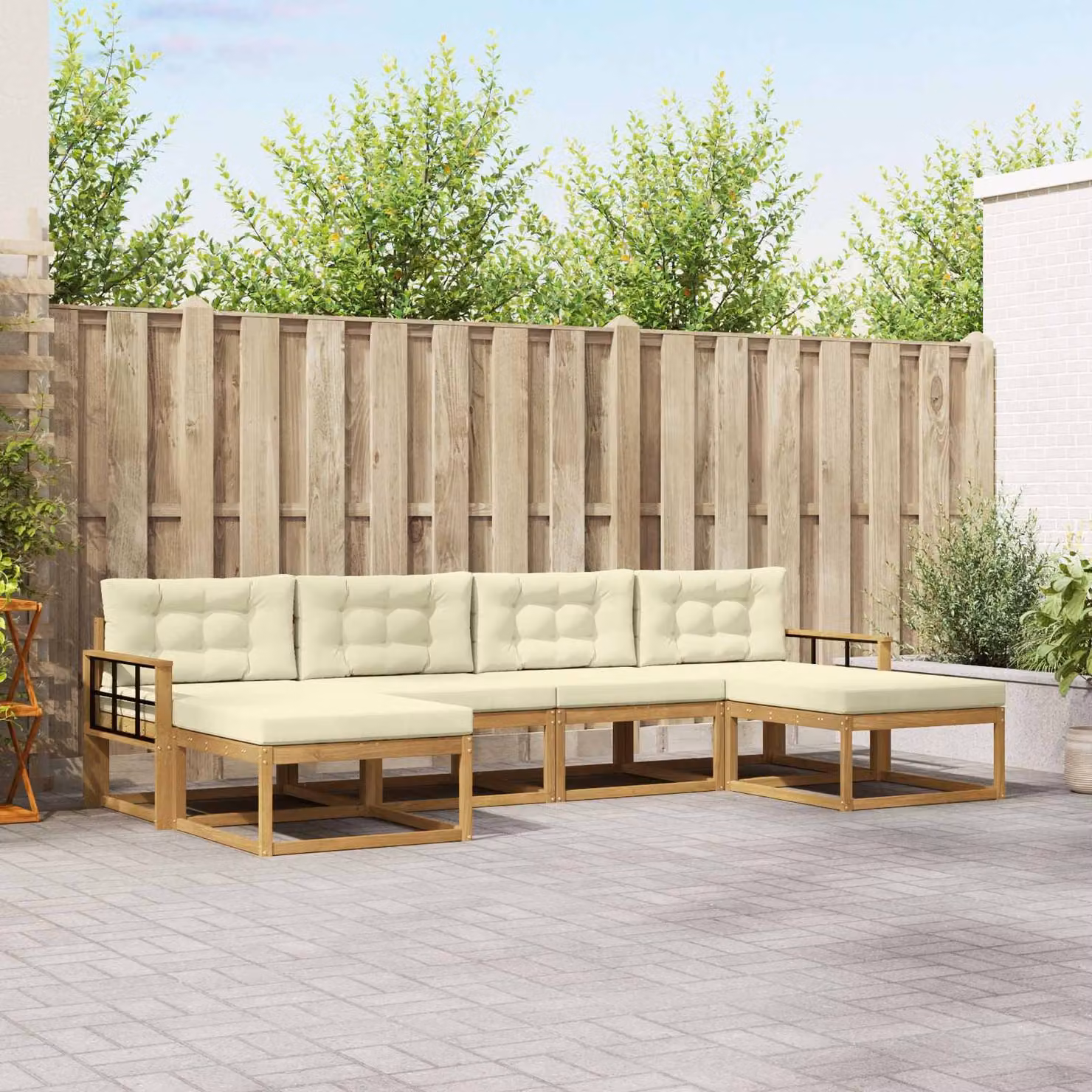vidaXL Set di divani da esterno 6 pz in legno di acacia con cuscini, Bianco, Beige e Marrone