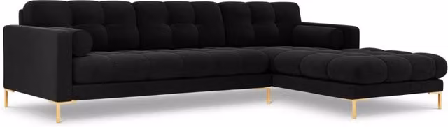 Divano angolare destro Bali di Cosmopolitan Design in velluto nero e oro, 5 posti, L 293 x P 185 x H 75 cm – 1