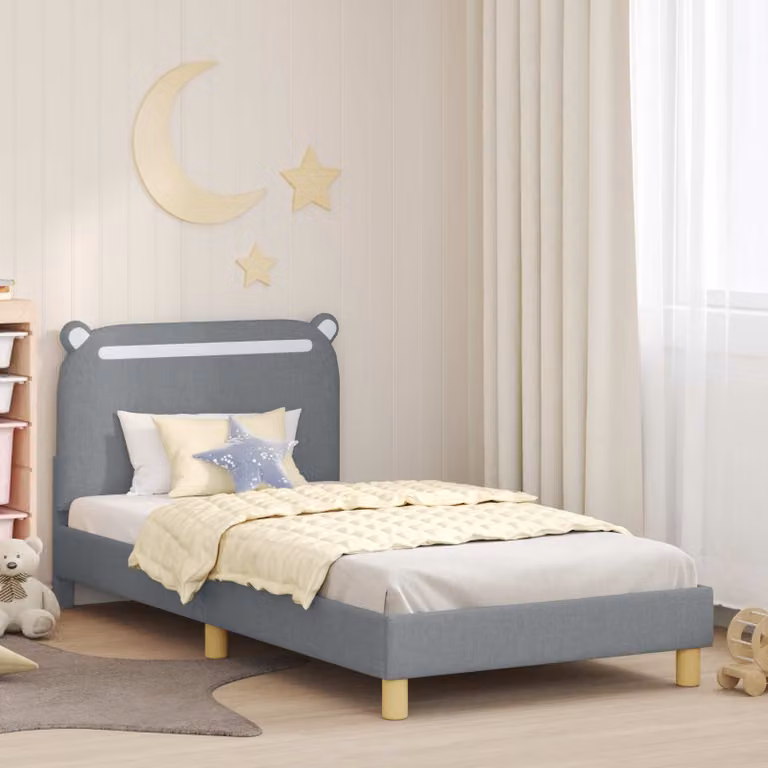 Struttura letto per bambini vidaXL con testata imbottita in tessuto, Grigio, L 80 x L 200 cm