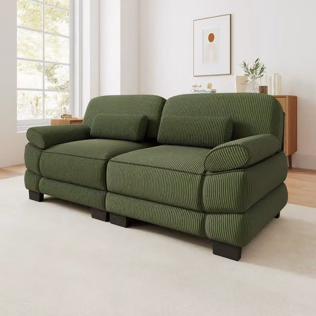 Divano modulare a 2 posti in velluto a coste verde; 194 x 88;5 x 94 cm