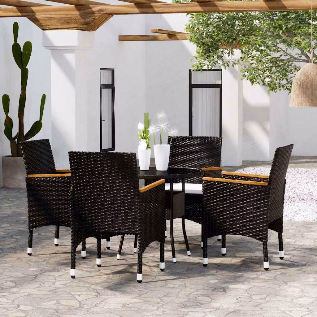 vidaXL Set da Pranzo per Giardino e Terrazzo 5 pz in Polyrattan e Legno di Acacia con Piano in Vetro Nero e Bianco – 1