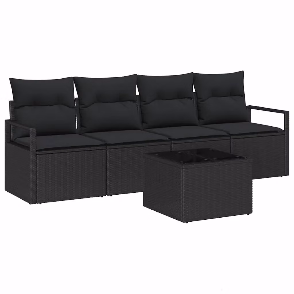 Set di divani da giardino vidaXL a forma di U, 5 pezzi, colore nero, con struttura in metallo e cuscini inclusi – 2
