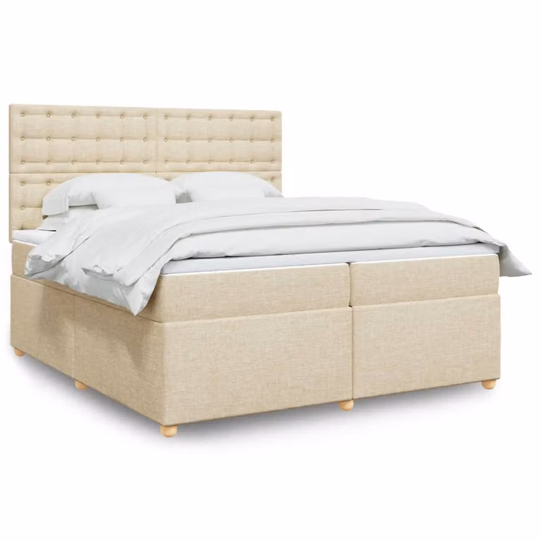 vidaXL Letto Ibrido con Materasso Beige e Bianco in Tessuto e Struttura in Legno di Pino L/P/H: 200 x 200 x 150,5 cm