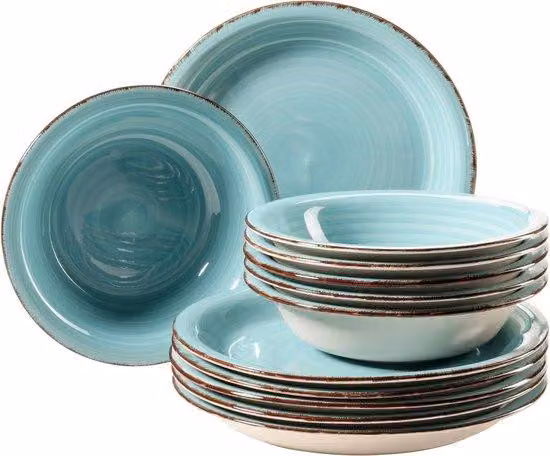 Set di piatti decorativi blu per 6 persone - 12 pezzi di alta qualità.