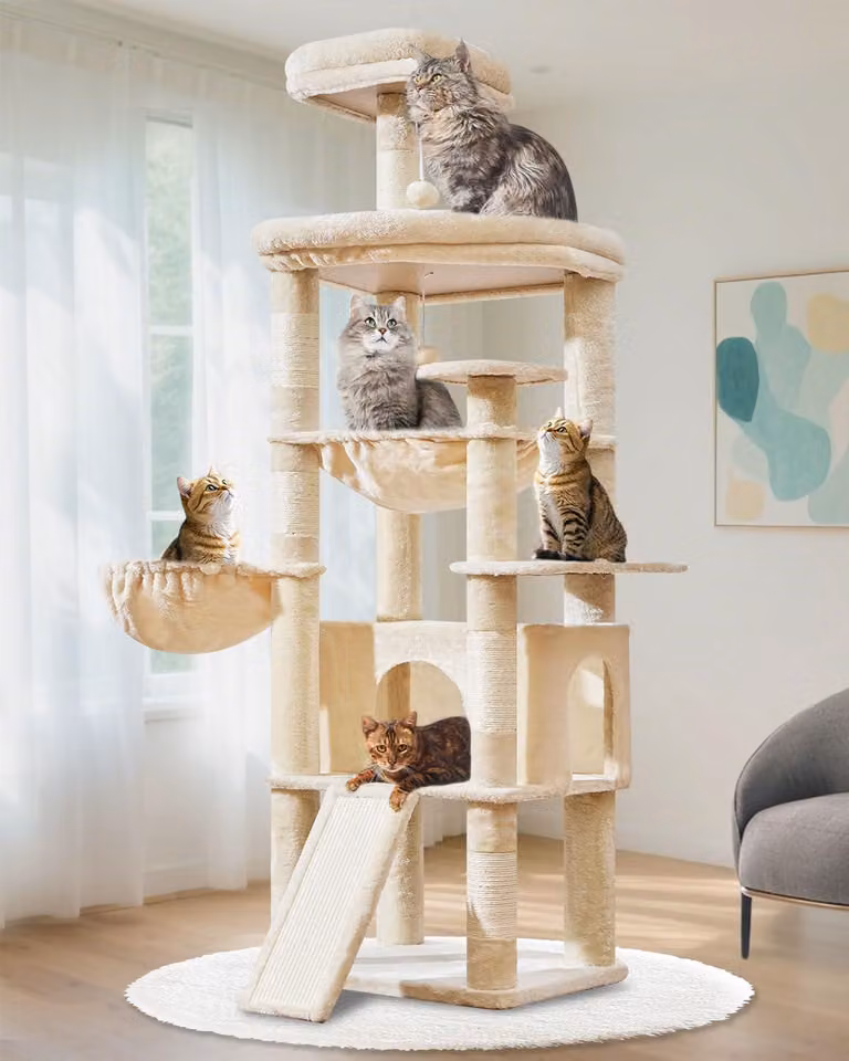 Albero per gatti Kratzbaum XXL, altezza 183 cm, con 5 pali per graffiare, rifugi, piattaforme, amaca, palline di peluche, adatto per gatti