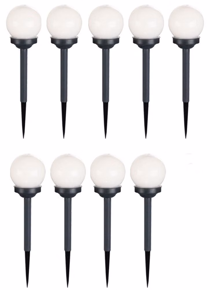 set di 9 globi solari a LED bianchi, puntale a terra, DxH 10x38 cm