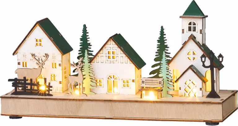 Decorazione MagicHome Natale, Casette, 5xLED bianco caldo, 2xAAA, IP20, 29x10x15 cm