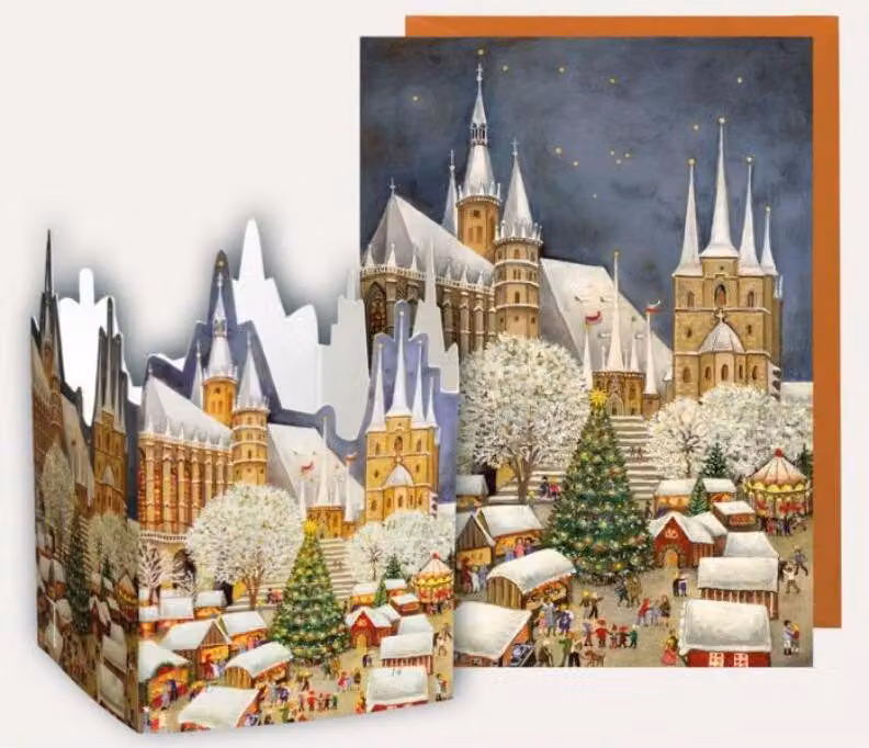 Calendario dell'Avvento da tavolo con la Cattedrale di Erfurt, cartolina e busta