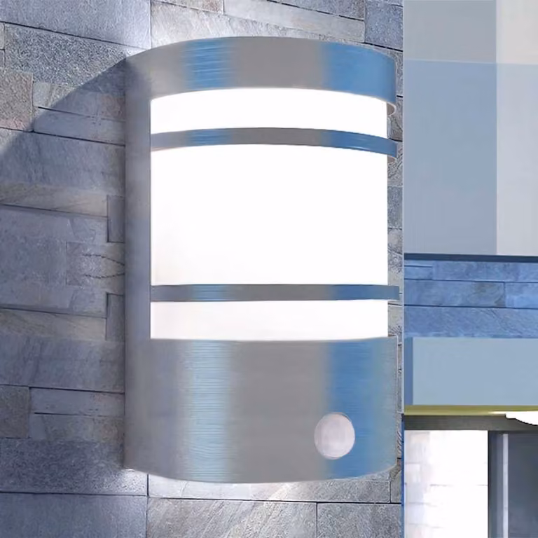 Luce da parete per esterno vidaXL in acciaio inox color argento con sensore di movimento e protezione IP44