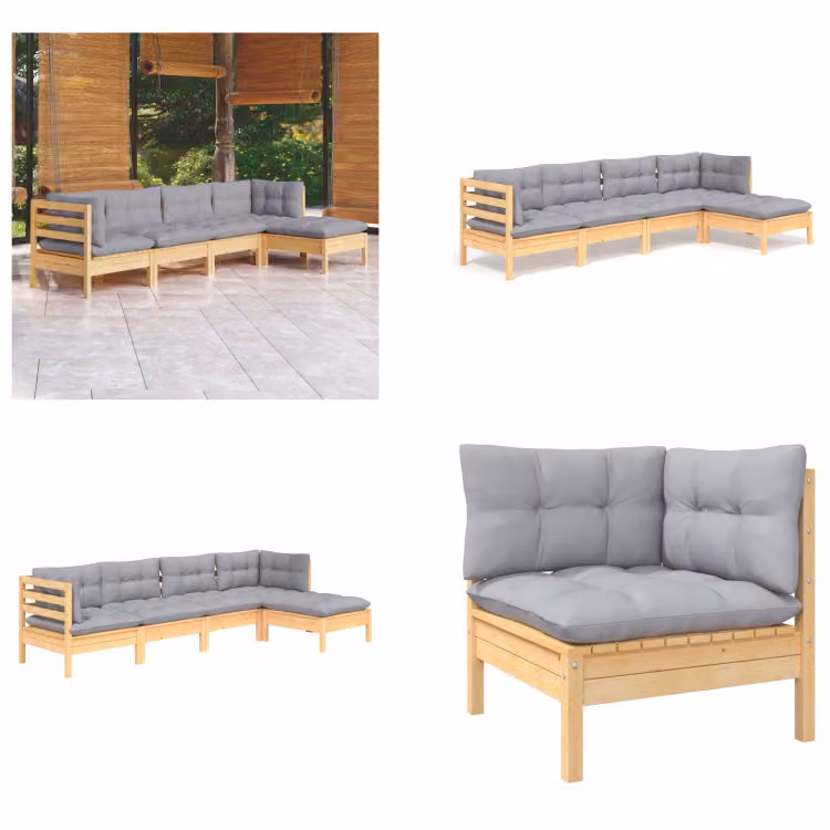 vidaXL set salotto da giardino 5 pezzi con cuscini grigi in legno di pino - Set salotto da giardino - Set salotto da giardino - Set mobili da giardino - Set mobili da giardino