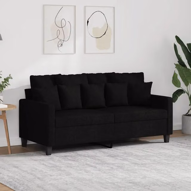 Divano a 2 posti moderno vidaXL in tessuto nero con struttura in metallo e cuscini inclusi L: 158 cm, P: 80 cm, H: 77 cm – 1