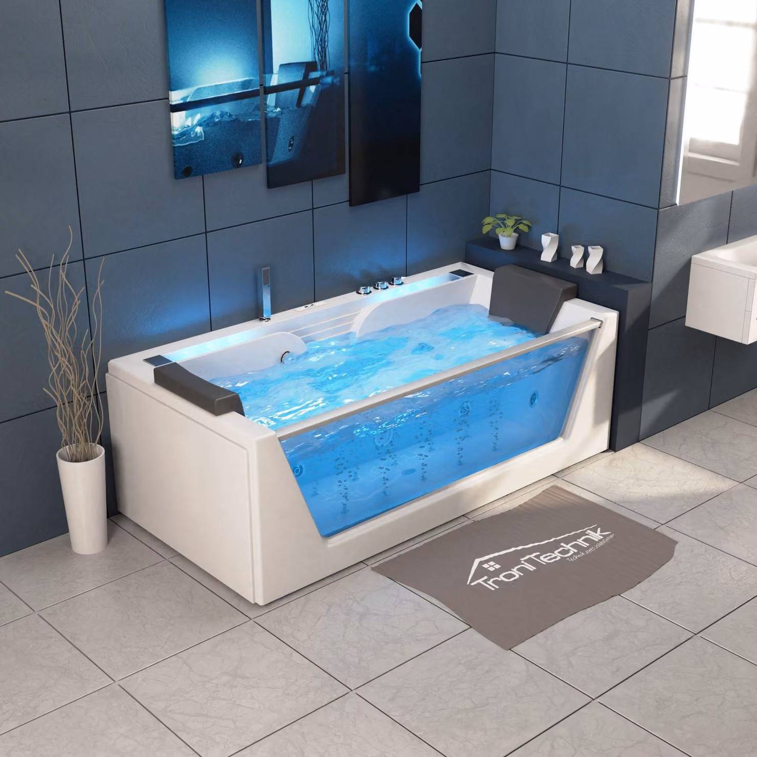 Vasca idromassaggio TroniTechnik KOS 2, 179 cm x 85 cm, con riscaldamento, idromassaggio, effetto ruscello e cromoterapia
