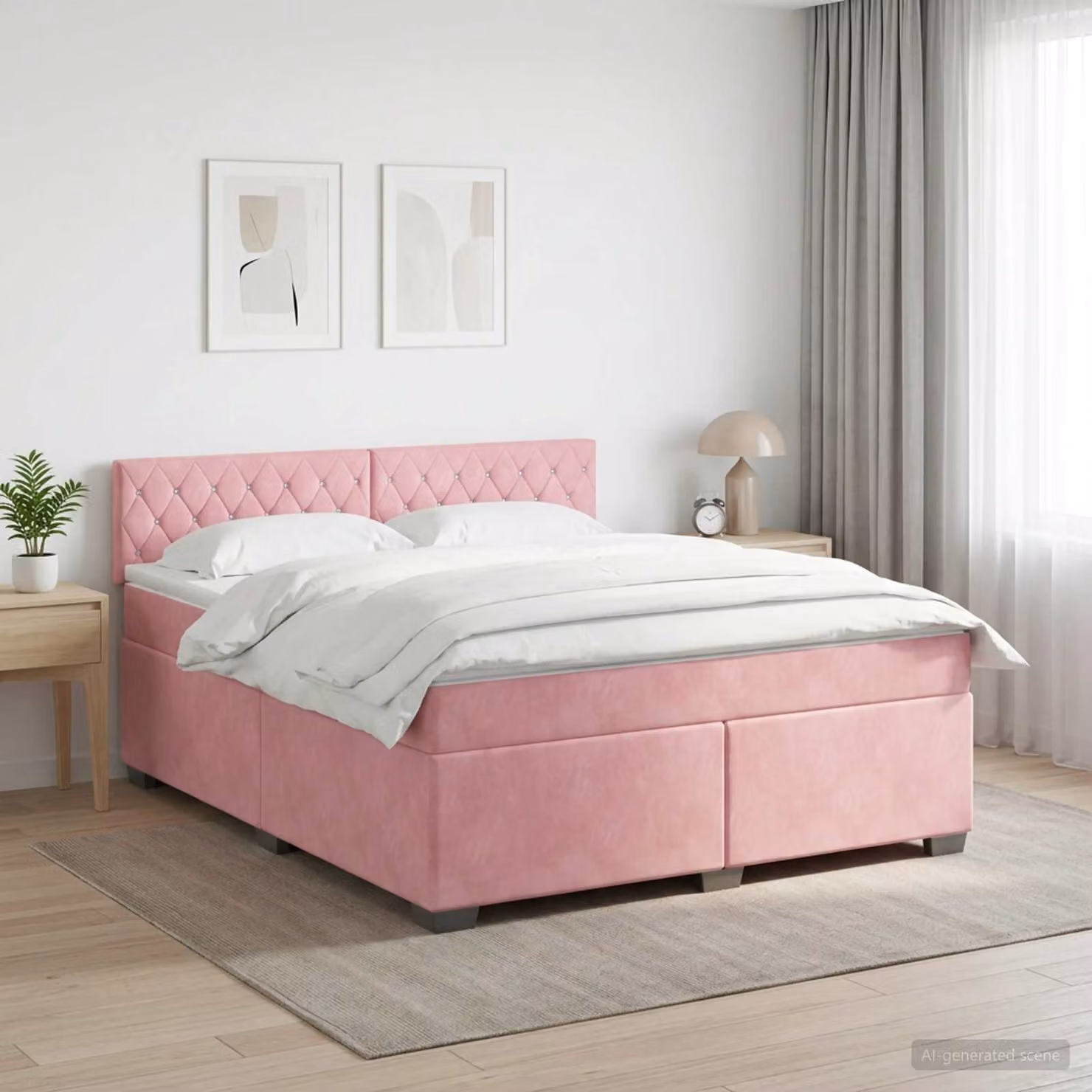 Letto box spring con materasso ibrido vidaXL in velluto rosa e bianco L/P/H: 200 x 160 x 88 cm