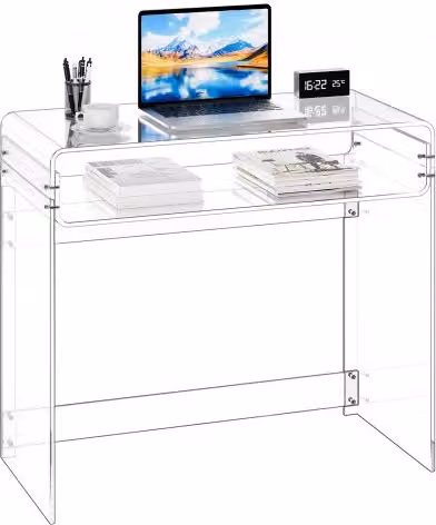 Scrivania VEVOR in acrilico trasparente, moderno tavolino da computer rettangolare a 2 livelli, L/P/H: 85 x 40 x 75 cm