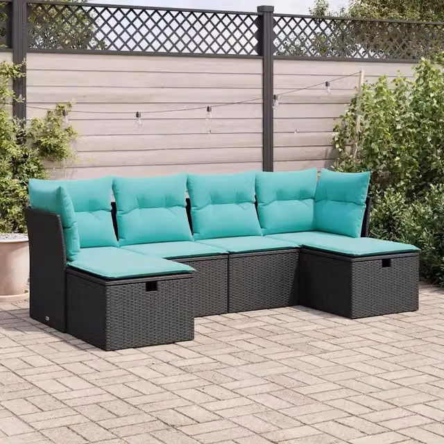 Set Divano da Giardino 6 pz con Cuscini Nero in Polyrattan 3325323