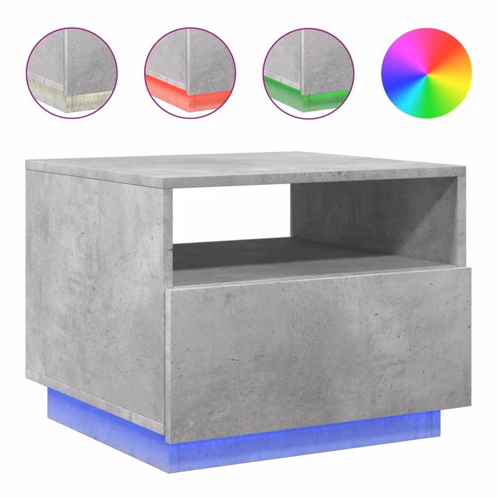 Tavolino da Soggiorno con Luci LED Grigio Cemento 50x49x40 cm